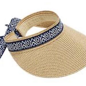 Sea &Grass Natural Straw Visor with Navy Geometric Strap